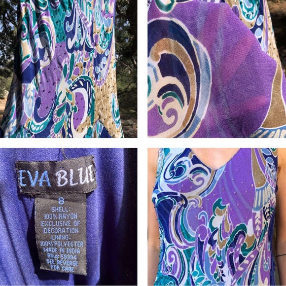 Stunning beaded vintage flowy asymmetric hem sleeveless paisley print dress - Picture 6 of 6